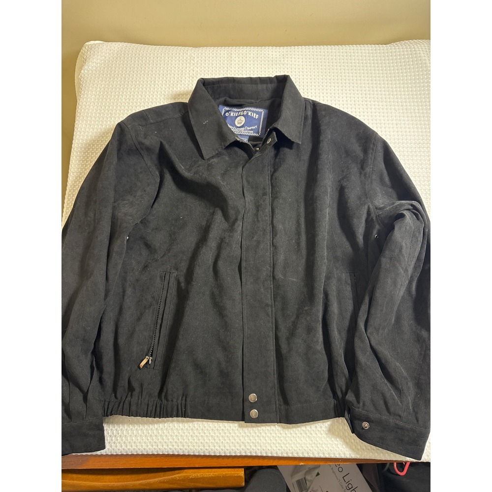 O'Kief & O'Kief Bomber Jacket Mens XL Black Faux Suede Full Zip Coat